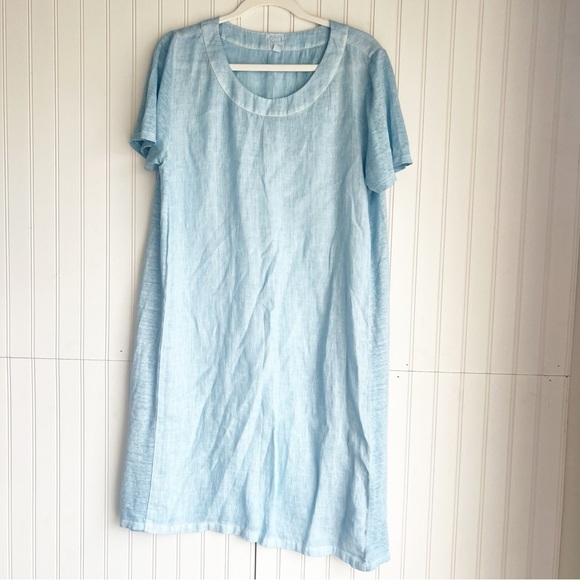 120% LINO Size 2XL Sky Blue 100% Linen Mini Dress - Picture 4 of 9